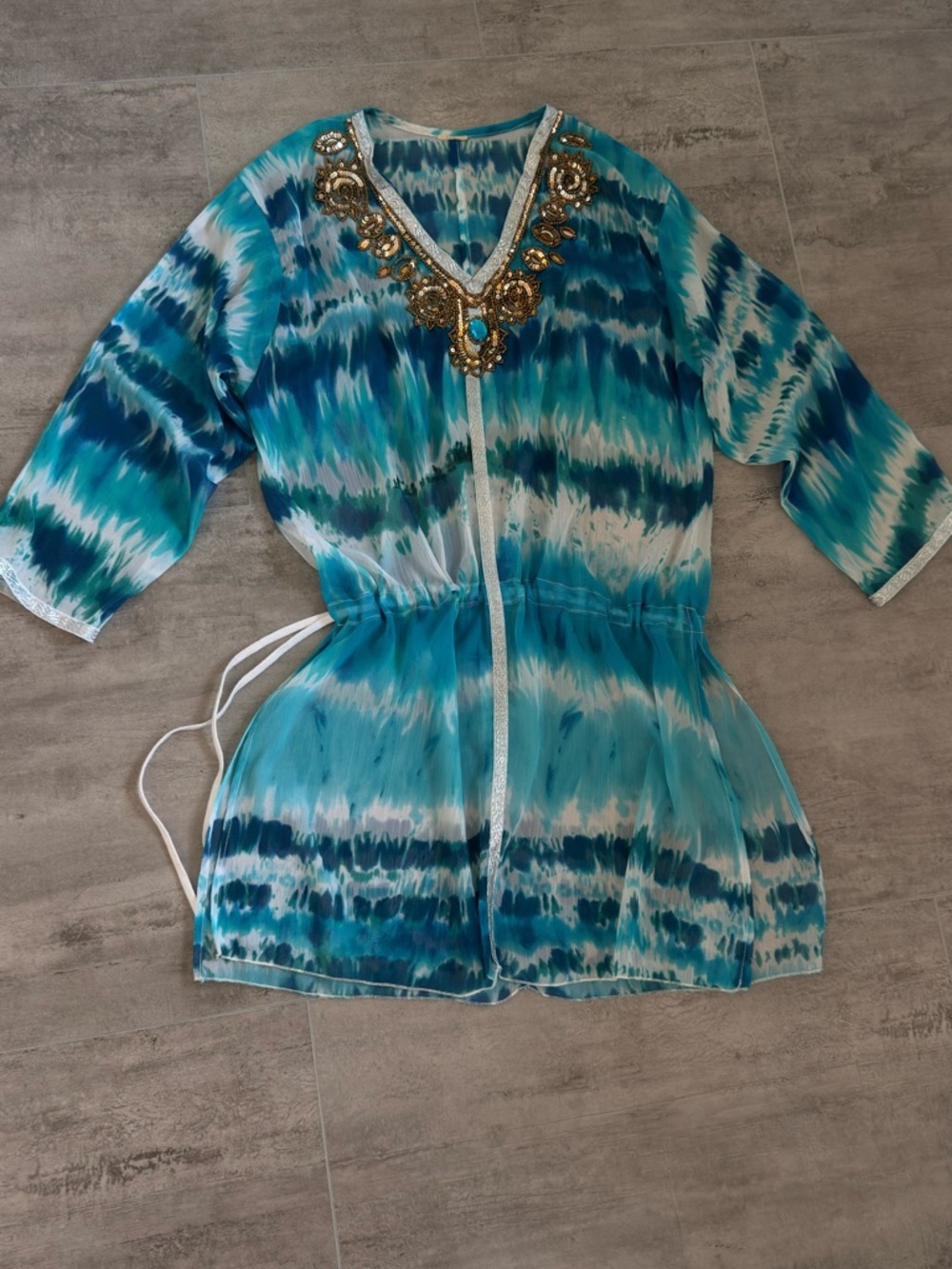 Embellished Blue Beaded Swim Coverup L - Picture 6 of 12